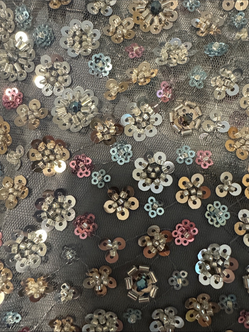 LOFT Gray Mesh Sequin Floral Top - Picture 3 of 5